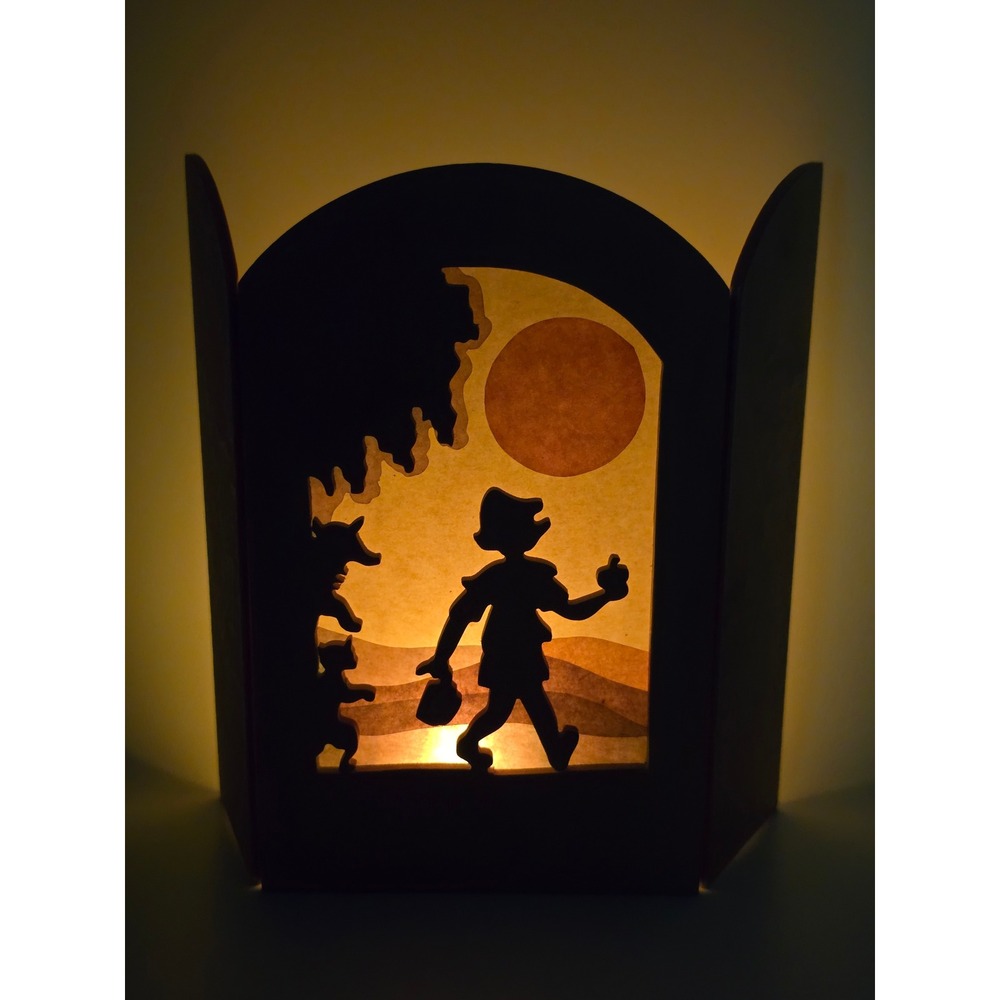 Handcrafted Wood storybook Silhouette Lantern‎ Screen Triptych tissue paper art